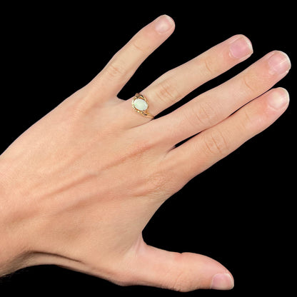 Mona | White Coober Pedy Opal Solitaire Ring in 14kt Gold