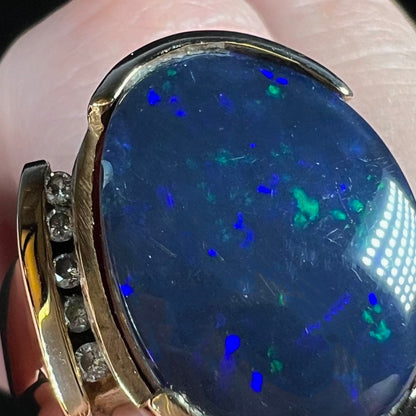 Lulu | Estate Unisex Black Boulder Opal Doublet & Diamond Ring in 14kt Gold