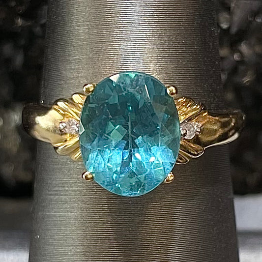 Blue Apatite & Diamond Ring | 14kt