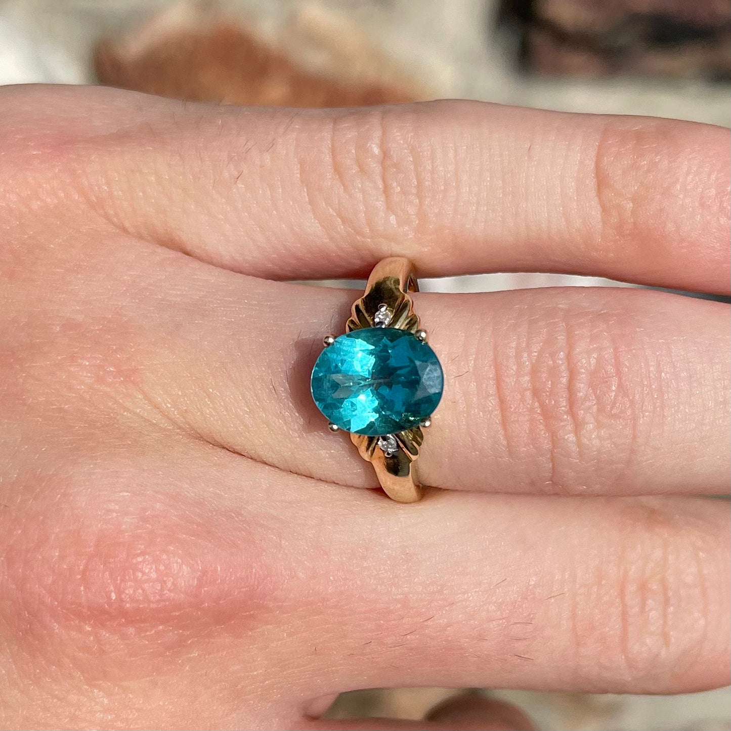 Blue Apatite & Diamond Ring | 14kt