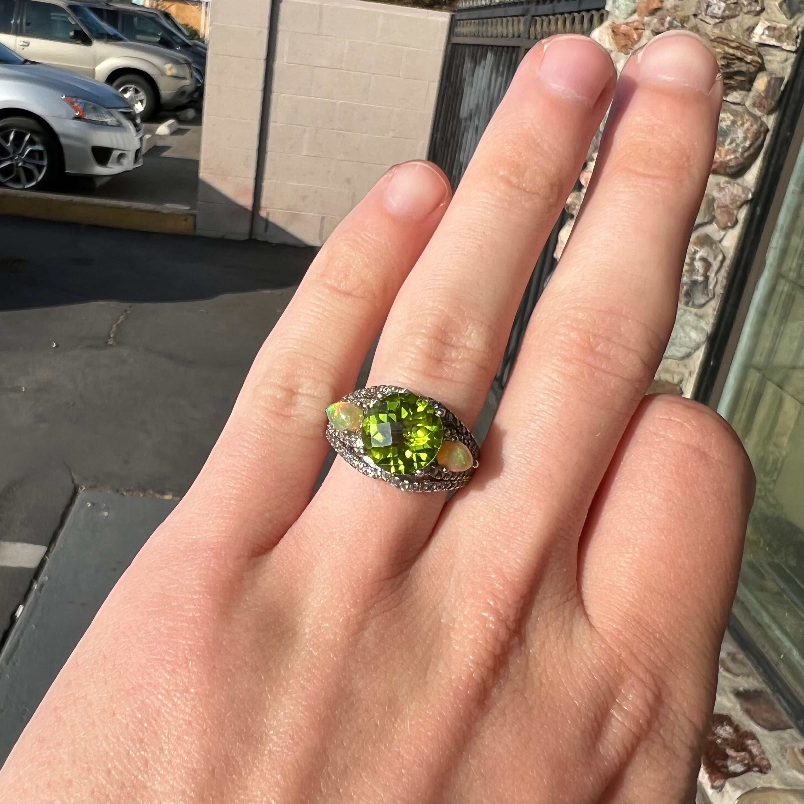 Silver Peridot & Fire Opal Ring | Burton's – Burton's Gems and Opals