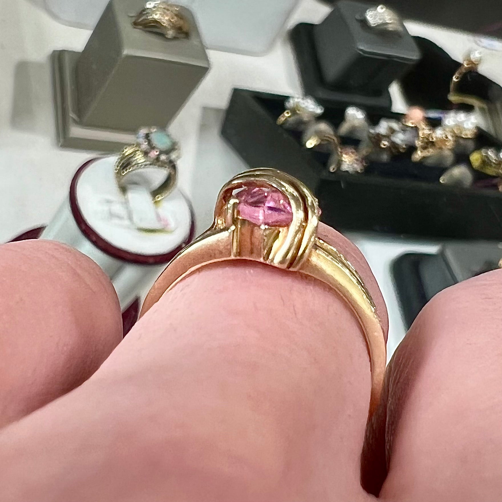 14K Solid offers Gold Pink Ruby CZ Baguette Ring, Cute Gold Vermeil Ring, Thin Dainty Pink CZ Solitaire Ring, Cute Thin Carnelian Crystal Gold Ring