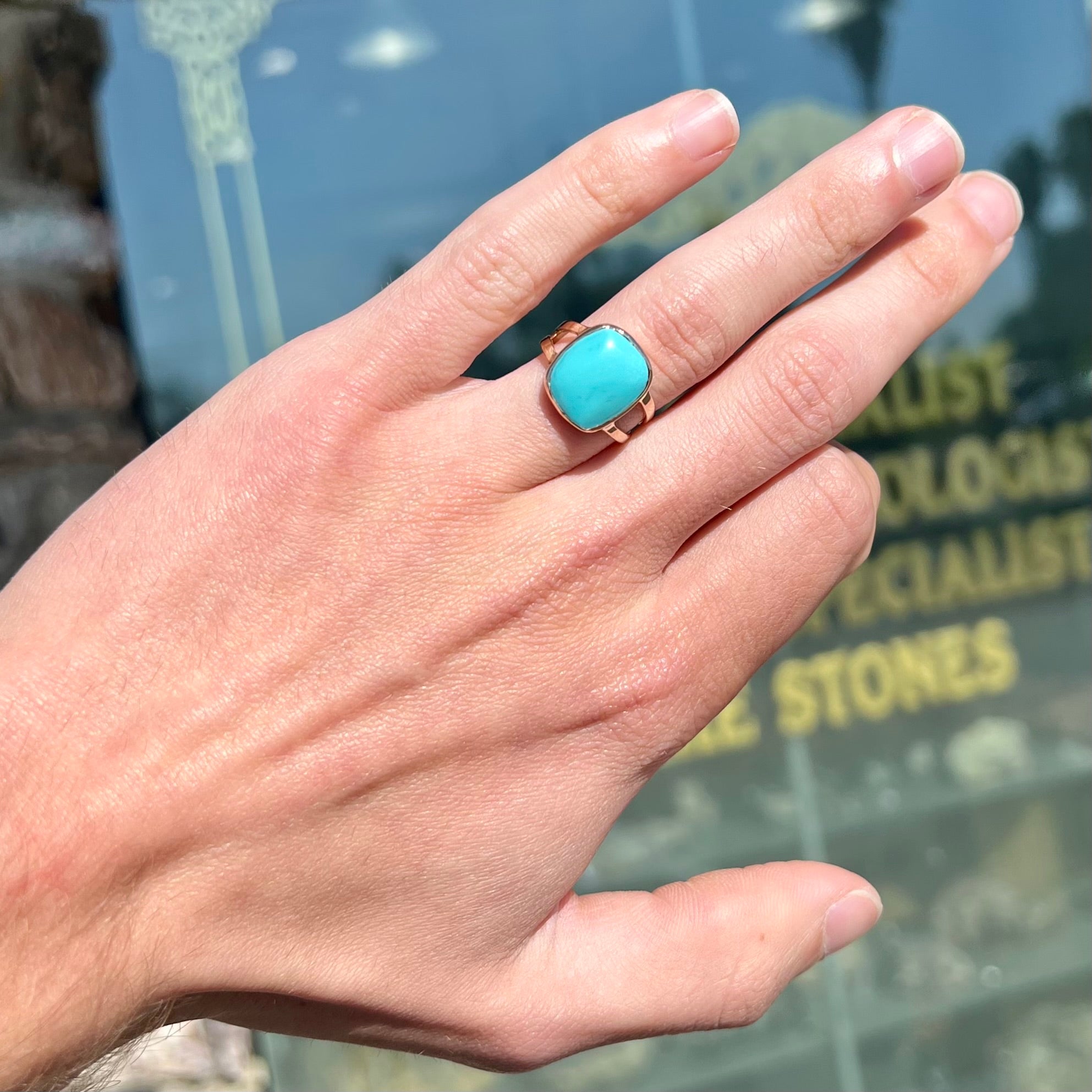 Sleeping Beauty Turquoise Classic outlet Promise Ring Blue Turquoise Cabochon 14K Matte Finished Gold Wedding Ceremony Ring Valentine Proposal Ring