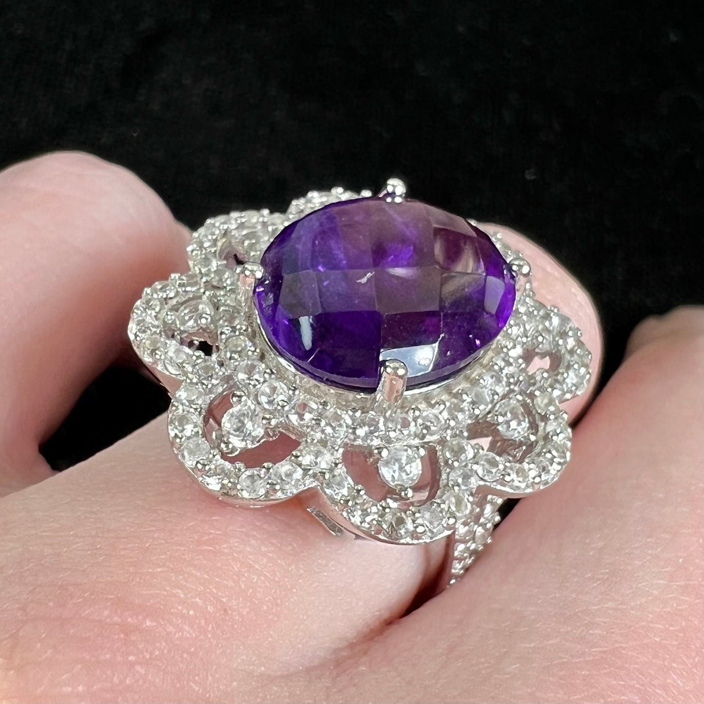 Ornate Amethyst & CZ Ring | Sterling Silver