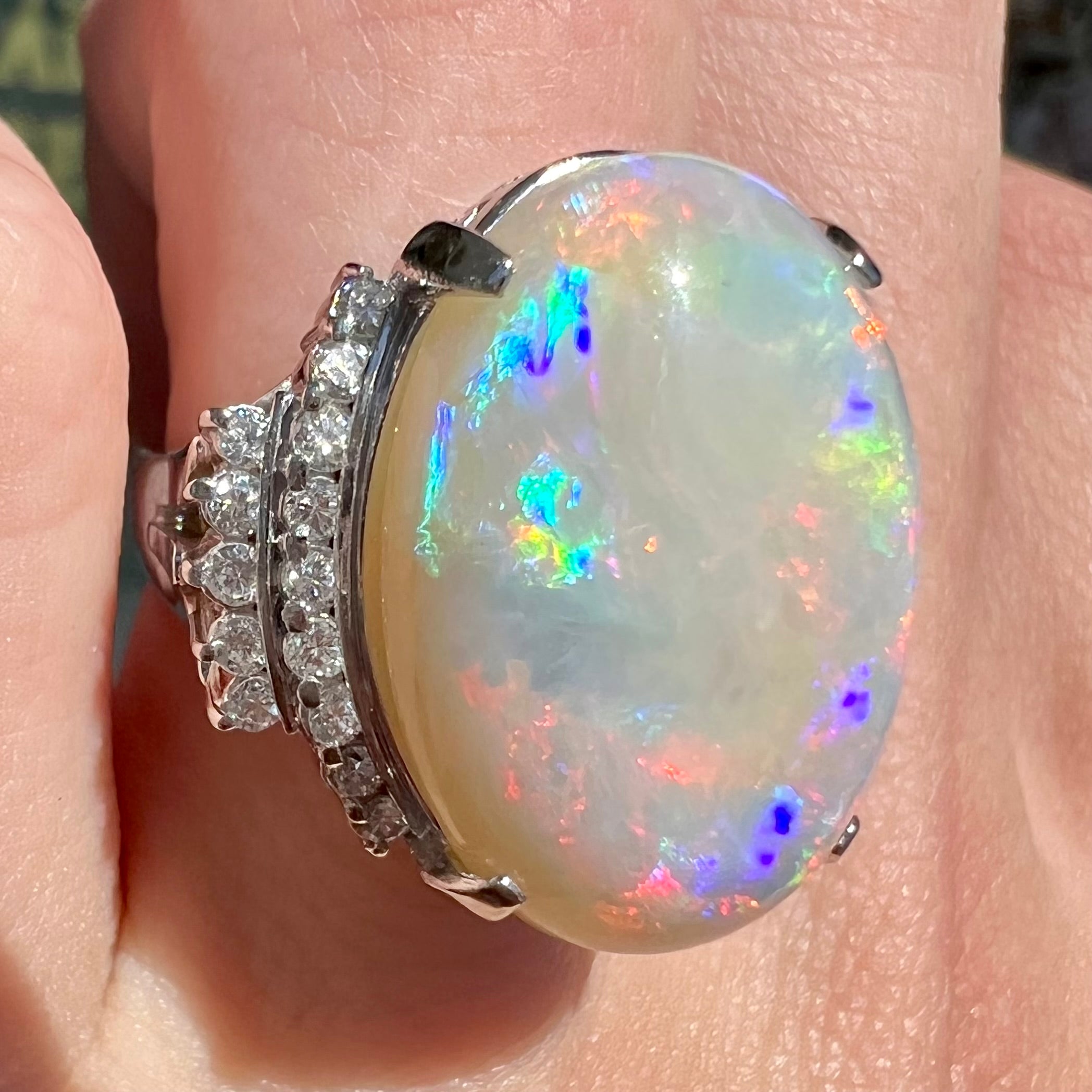 12.54ct Australian White Crystal Opal Platinum Ring | Burton's