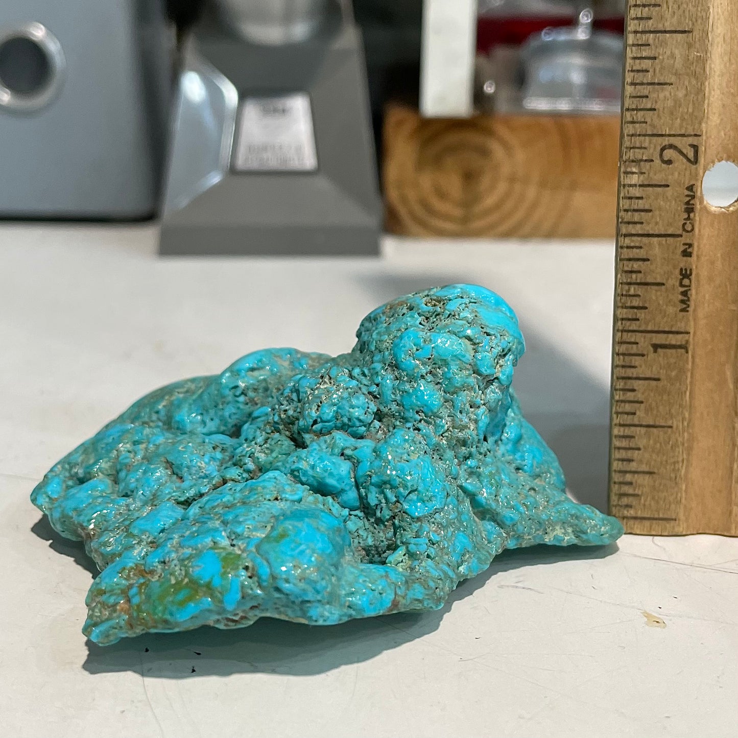 A loose, slightly polished natural turquoise nugget from Sleeping Beauty Mine, Arizona.