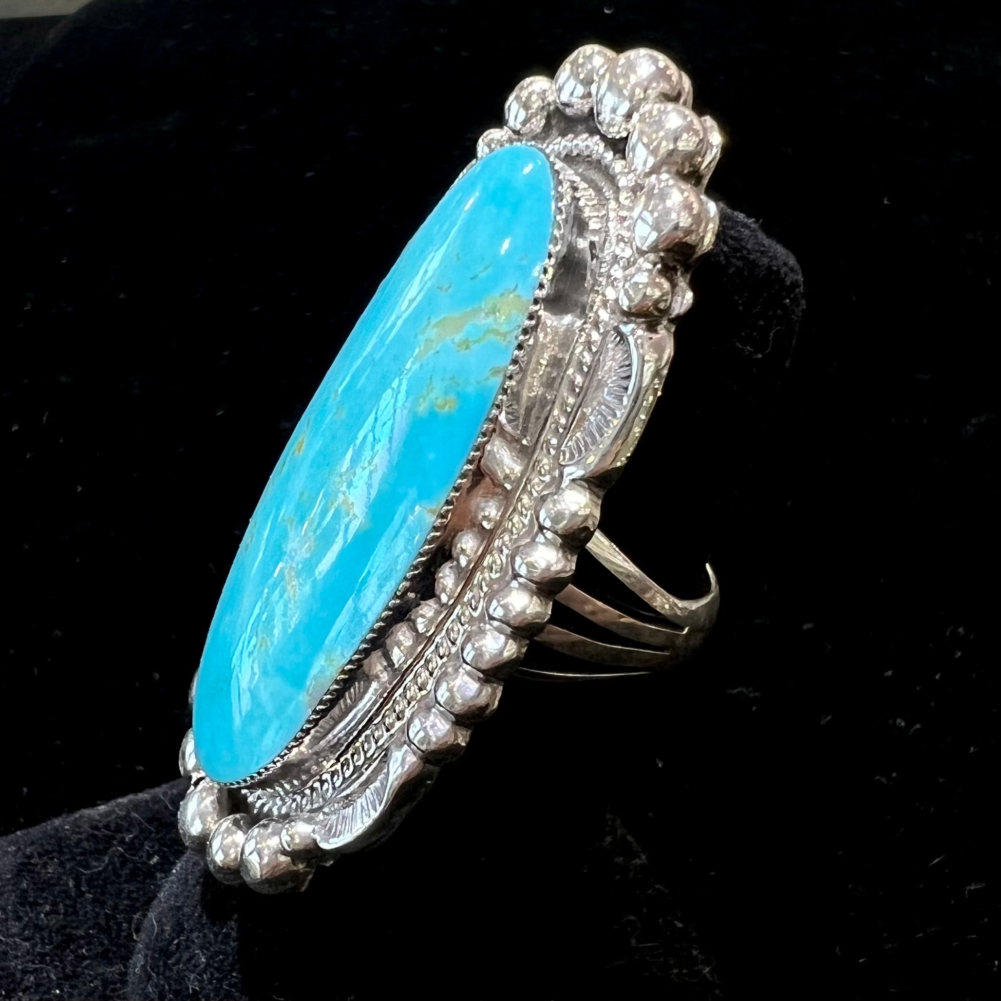 Beautiful sleeping Beauty turquoise rhodium factory over sterling silver paw print ring