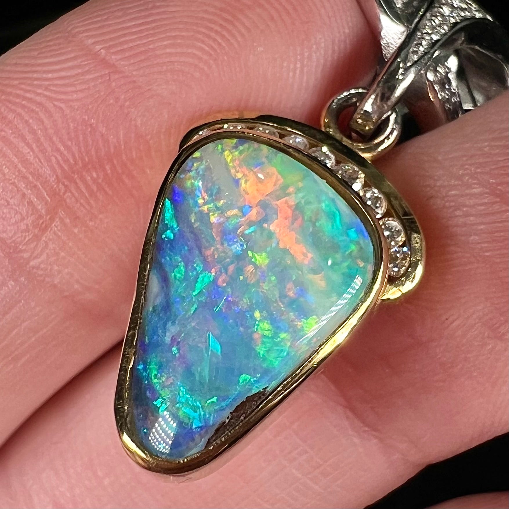 Australian Boulder Opal Doublet Pendant in 10k Gold store Diamond accent