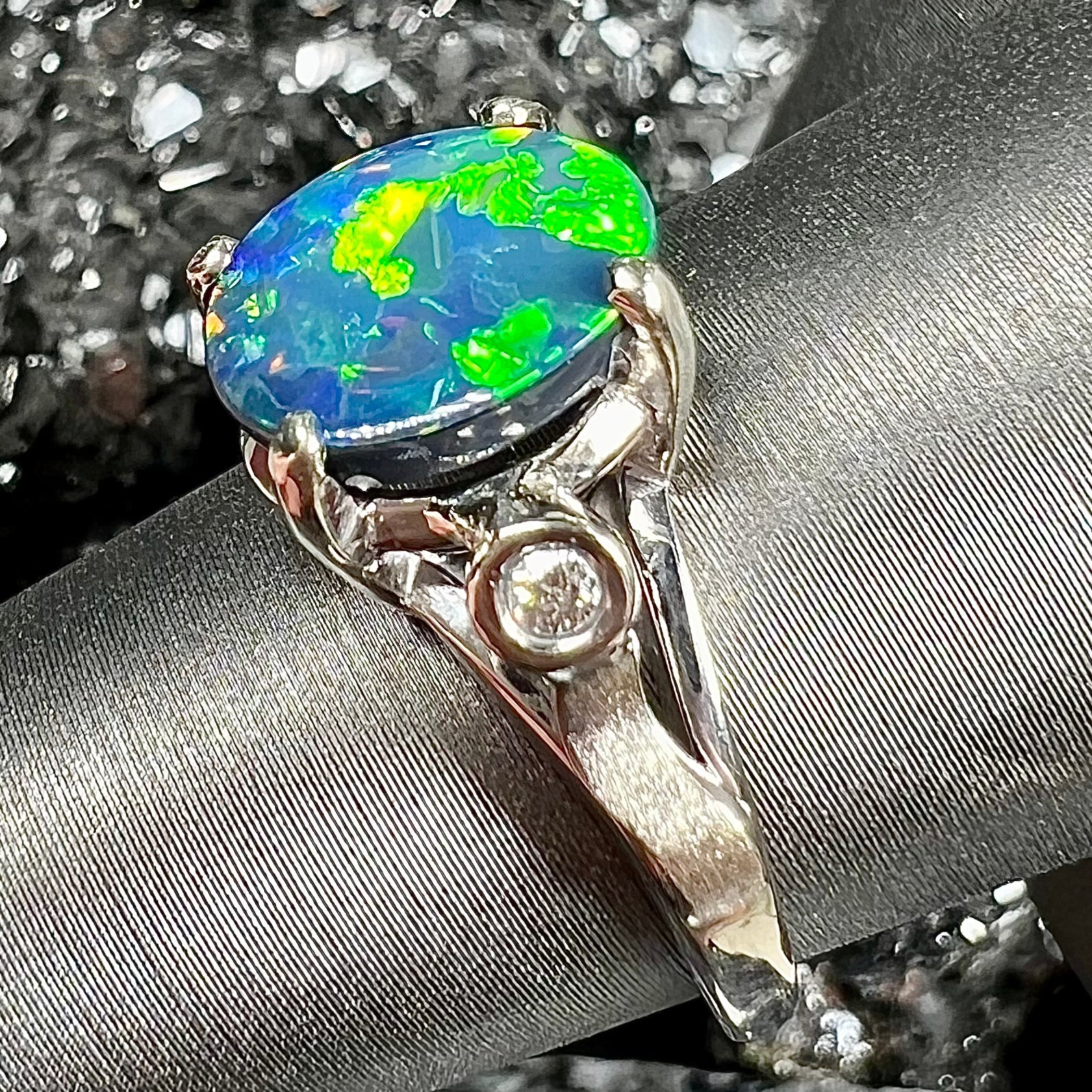 White gold black store opal ring