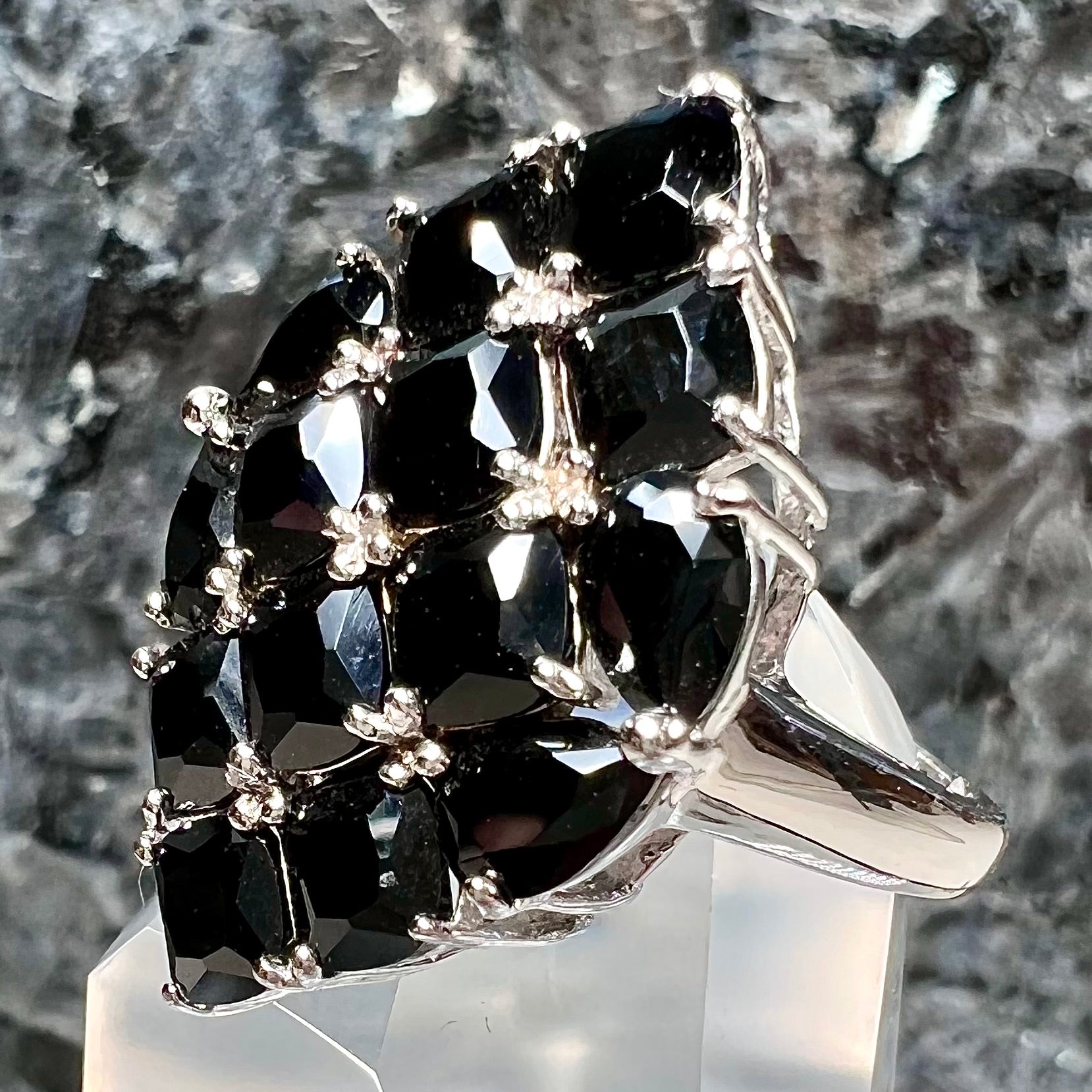Faceted Black Spinel Marquise Cluster Ring | Burton's – Burton's