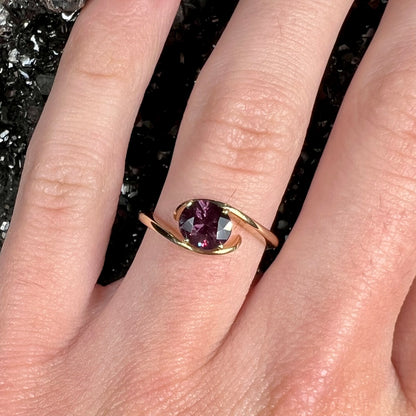 Yellow Gold Color Change Garnet Solitaire Ring
