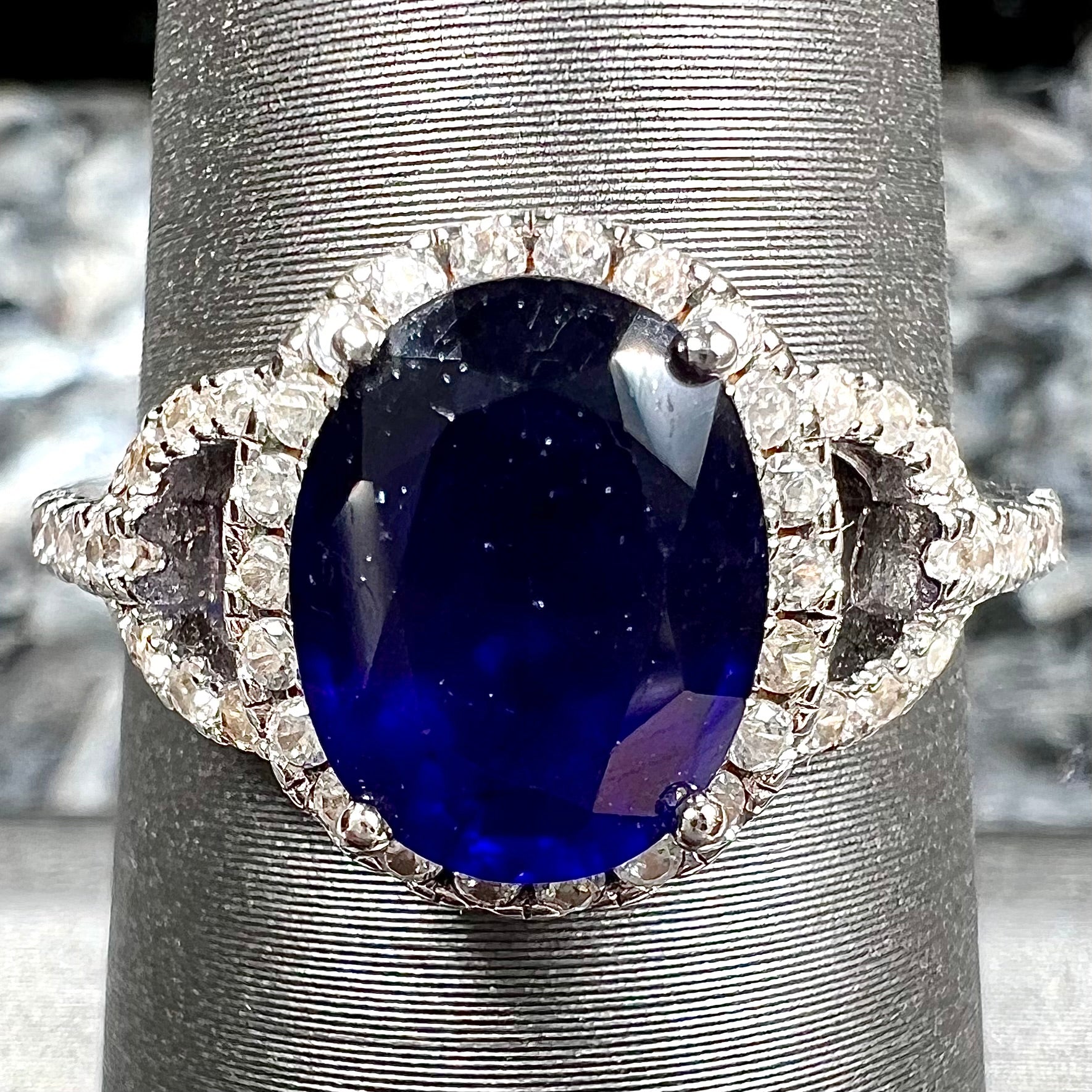 Blue Sapphire & White Zircon Ring | Sterling Silver