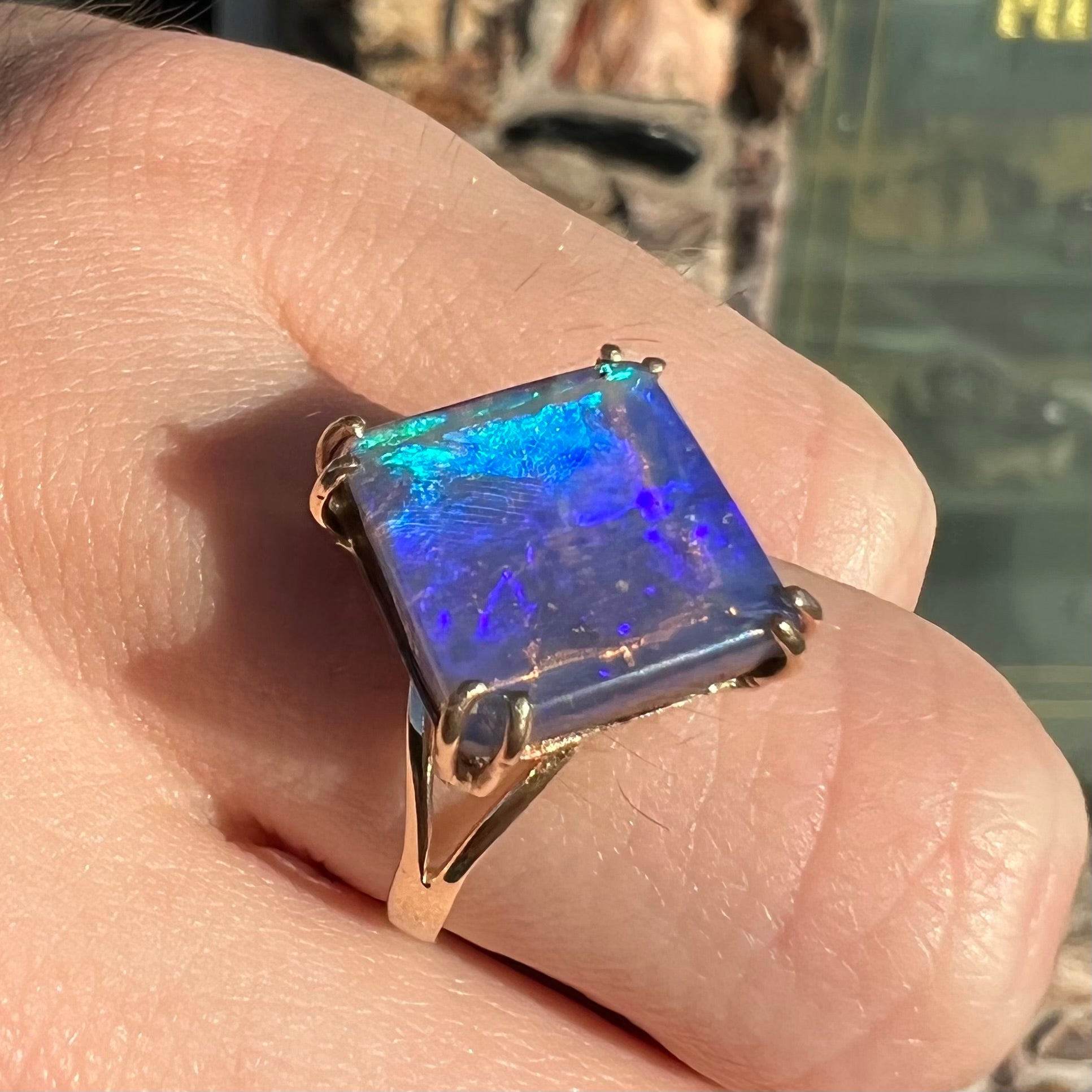Solid Gold Mesh Gemstone Ring, Opal / 5