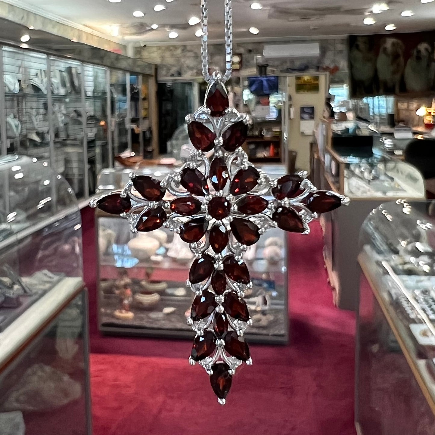 Garnet Cross Pendant | Sterling Silver