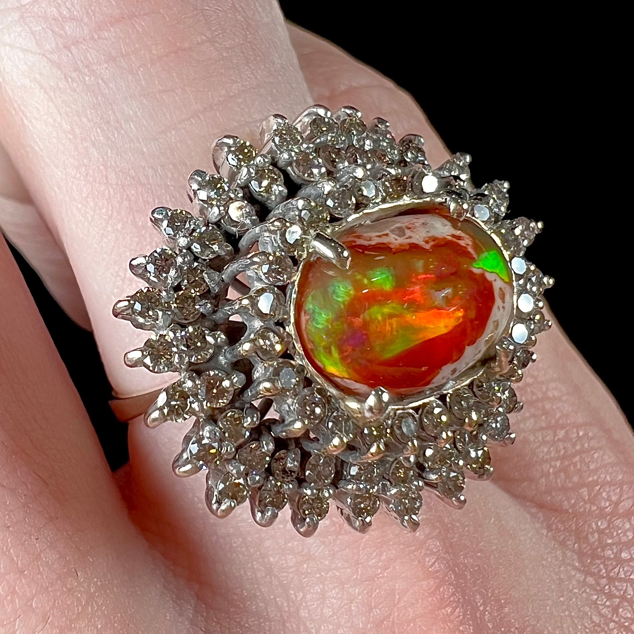 Cheapest Mexican fire opal Australian opal halo 925 ring