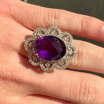 Ornate Amethyst & CZ Ring | Sterling Silver