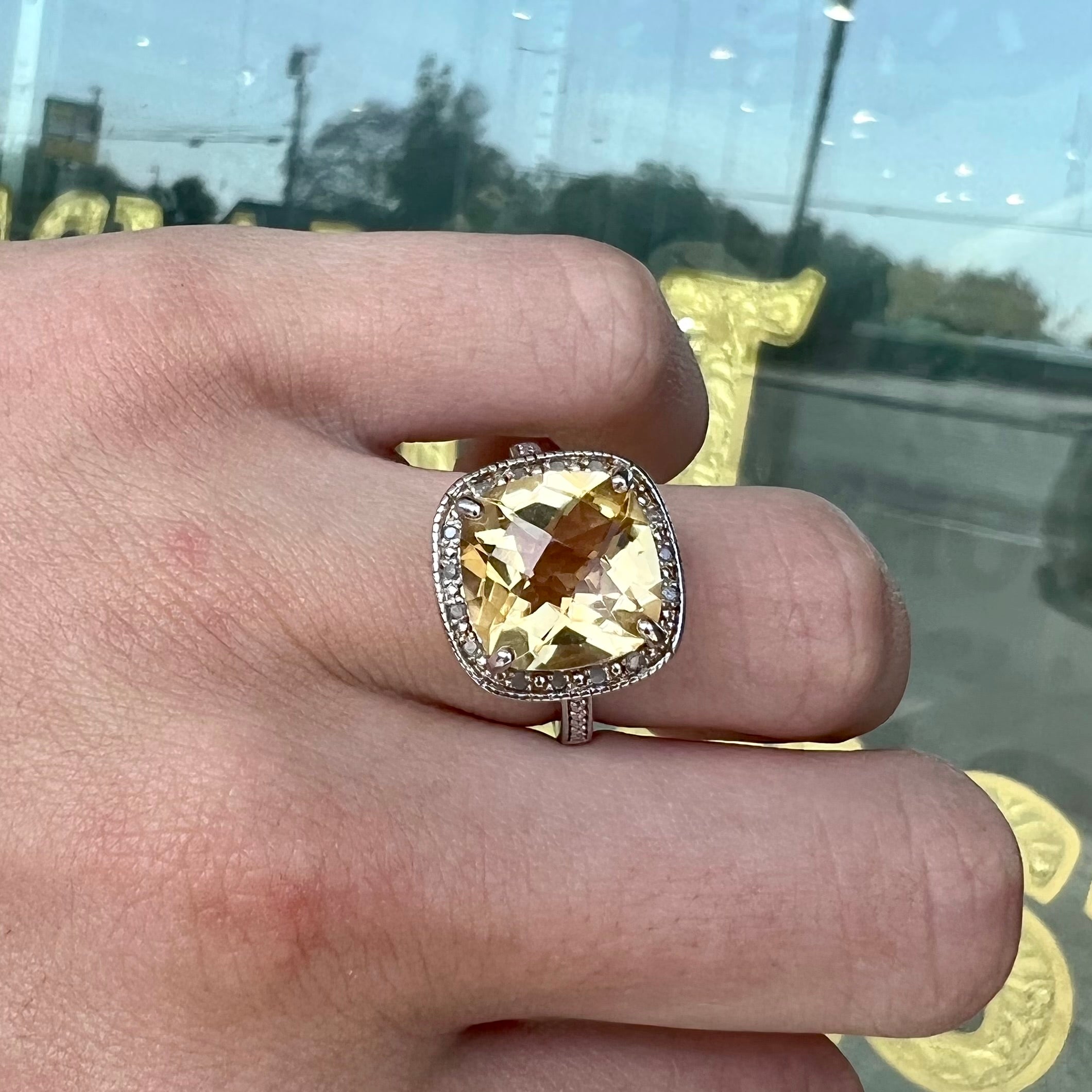 Citrine rings cushion cut top November birthstone ring yellow crystal ring yellow quartz gemstone ring