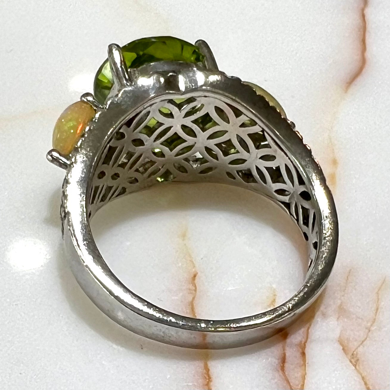 Silver Peridot & Fire Opal Ring | Burton's – Burton's Gems and Opals