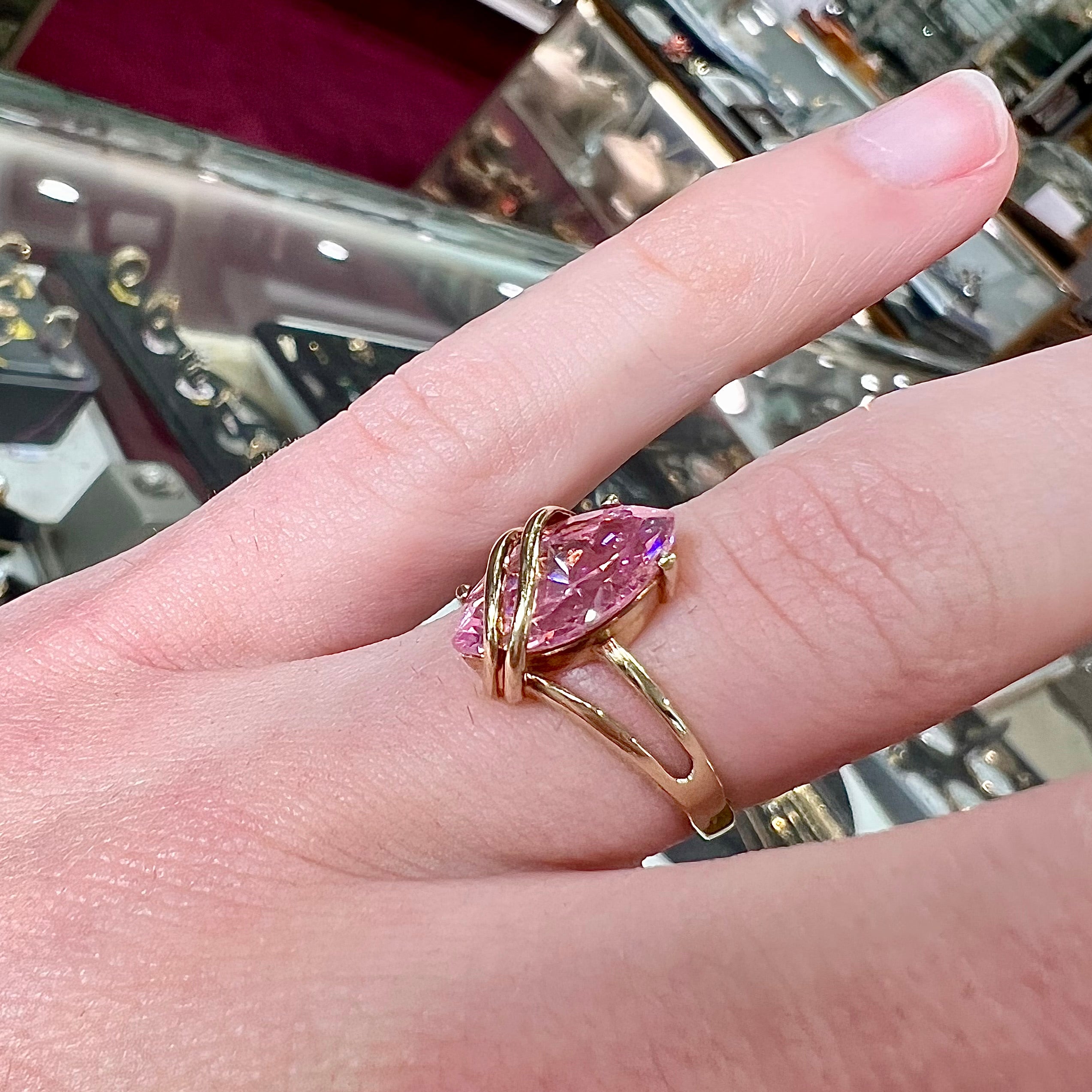 Pink Cubic Zirconia Ring | 10kt Yellow Gold – Burton's Gems and Opals