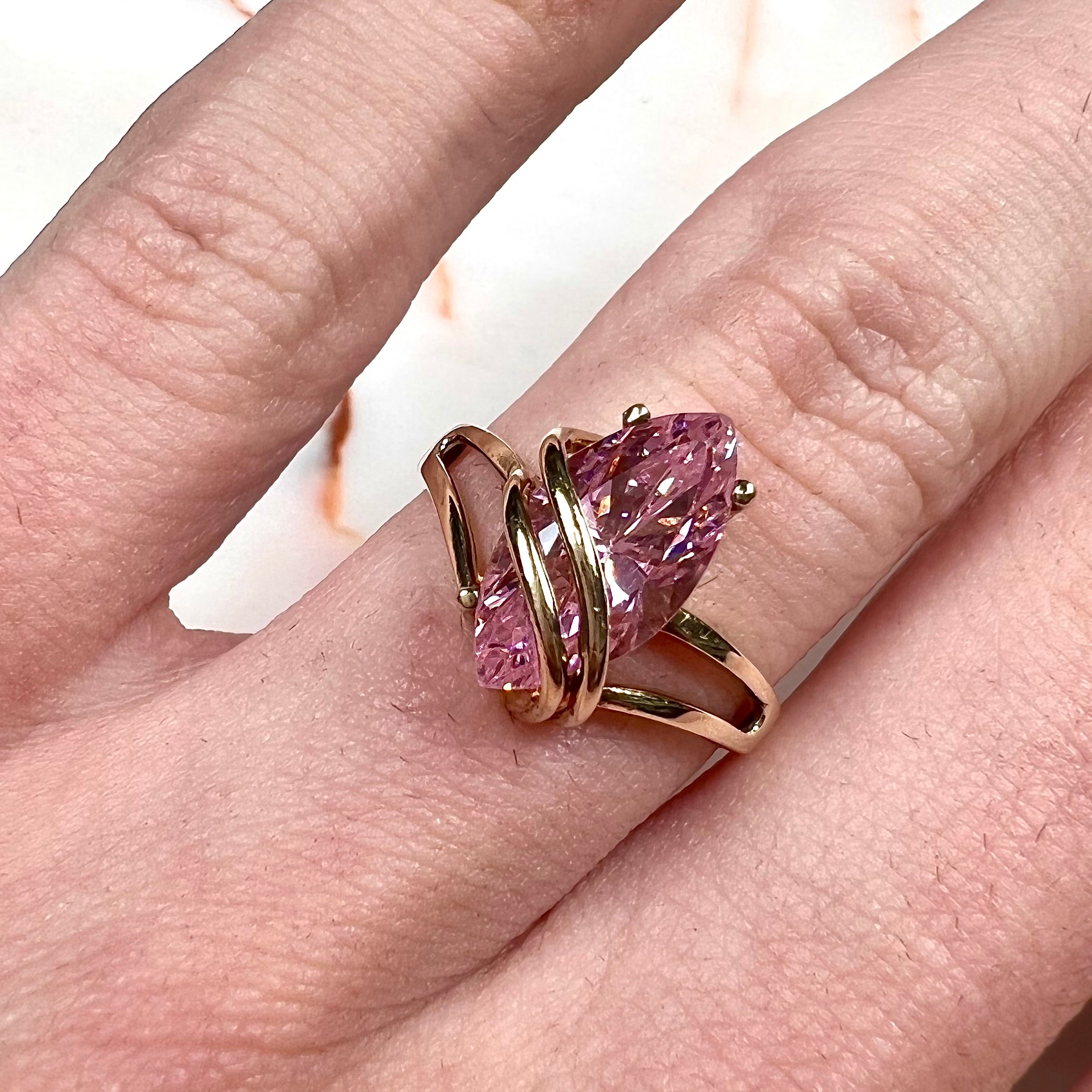 Pink Cubic Zirconia Gold Ring | 10kt