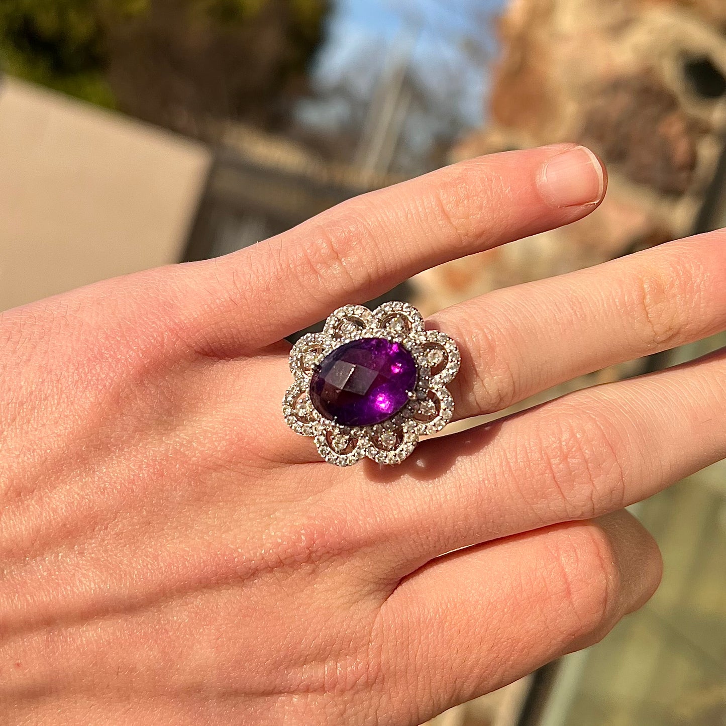 Ornate Amethyst & CZ Ring | Sterling Silver