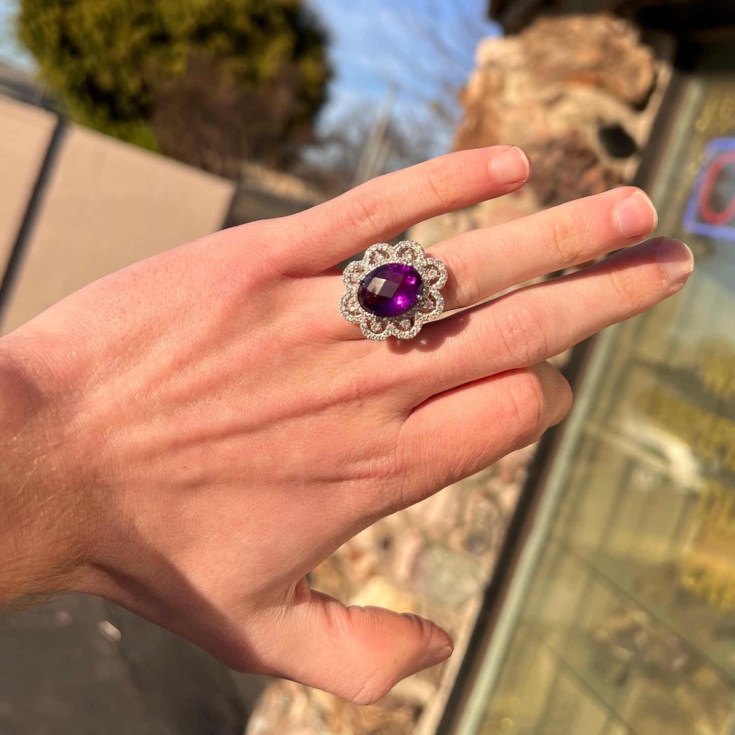 Ornate Amethyst & CZ Ring | Sterling Silver