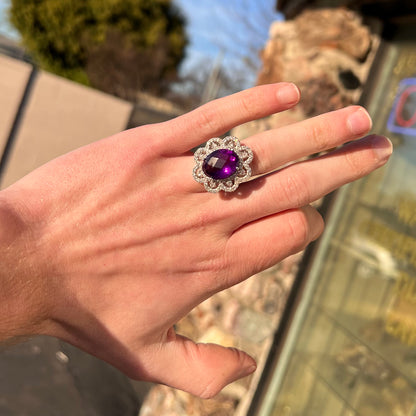 Ornate Amethyst & CZ Ring | Sterling Silver