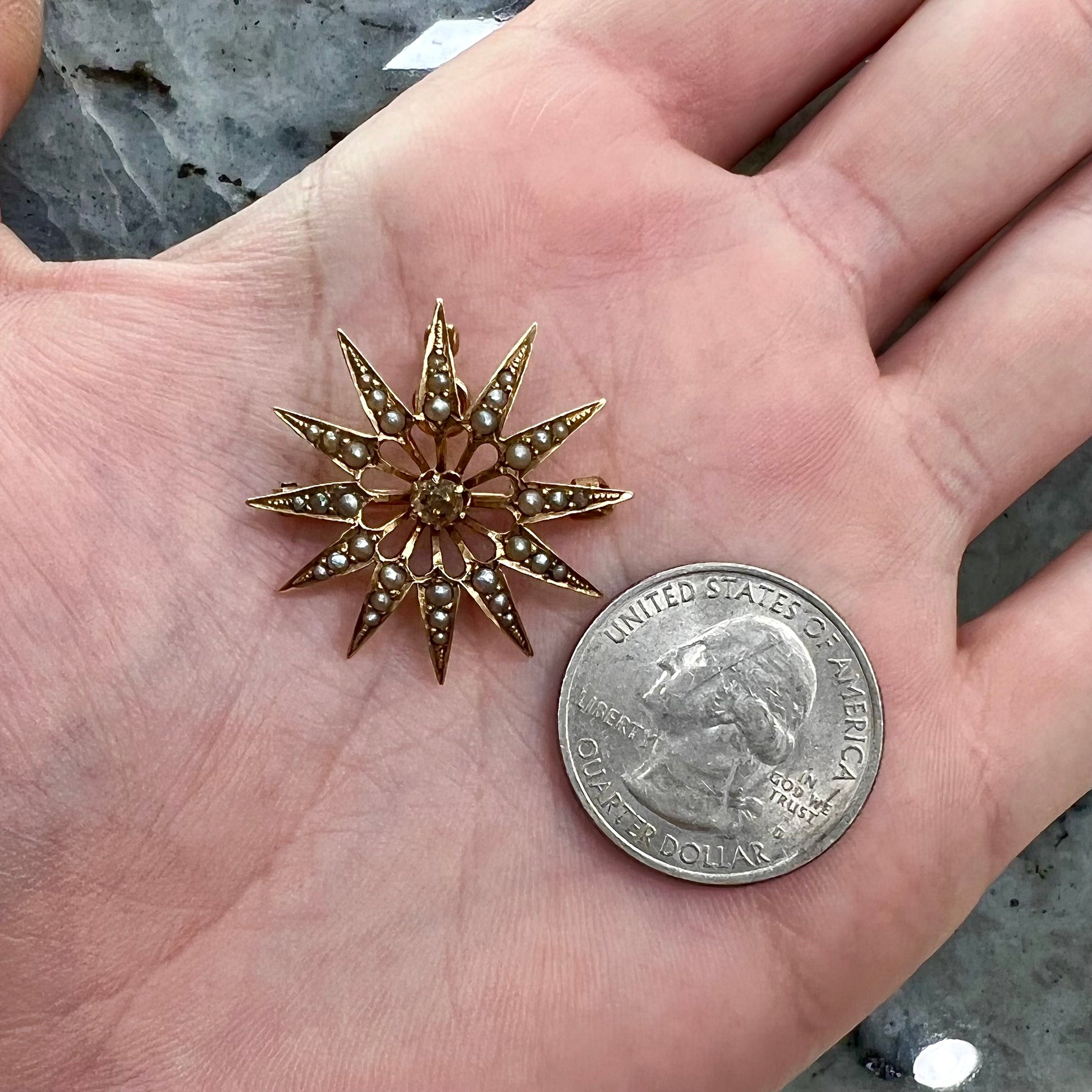 Market Square Jewelers Antique Seed Pearl Starburst Brooch