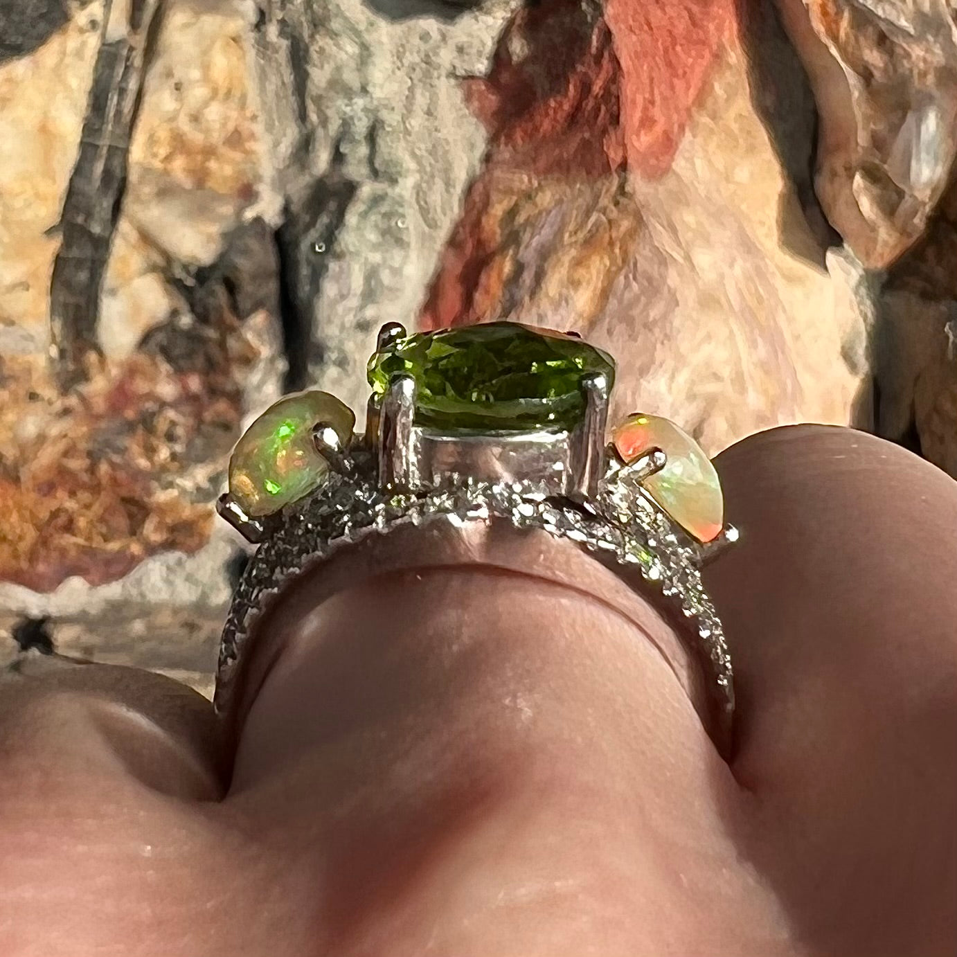 Silver Peridot & Fire Opal Ring | Burton's – Burton's Gems and Opals