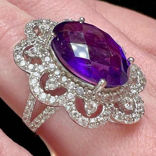 Ornate Amethyst & CZ Ring | Sterling Silver