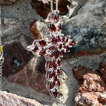 Garnet Cross Pendant | Sterling Silver