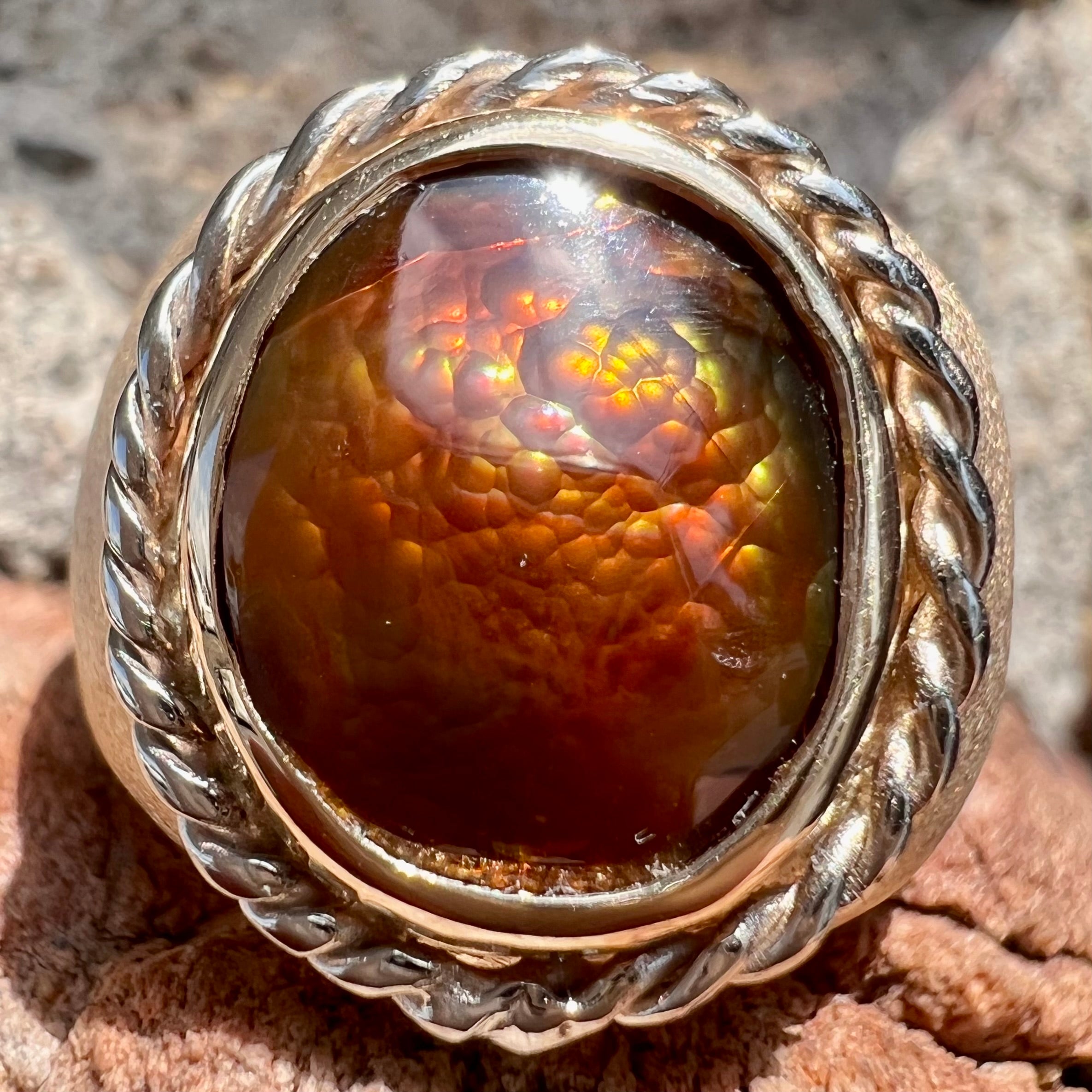 Men's Solid Textured Gold Fire Agate Ring | Burton's – Burton's