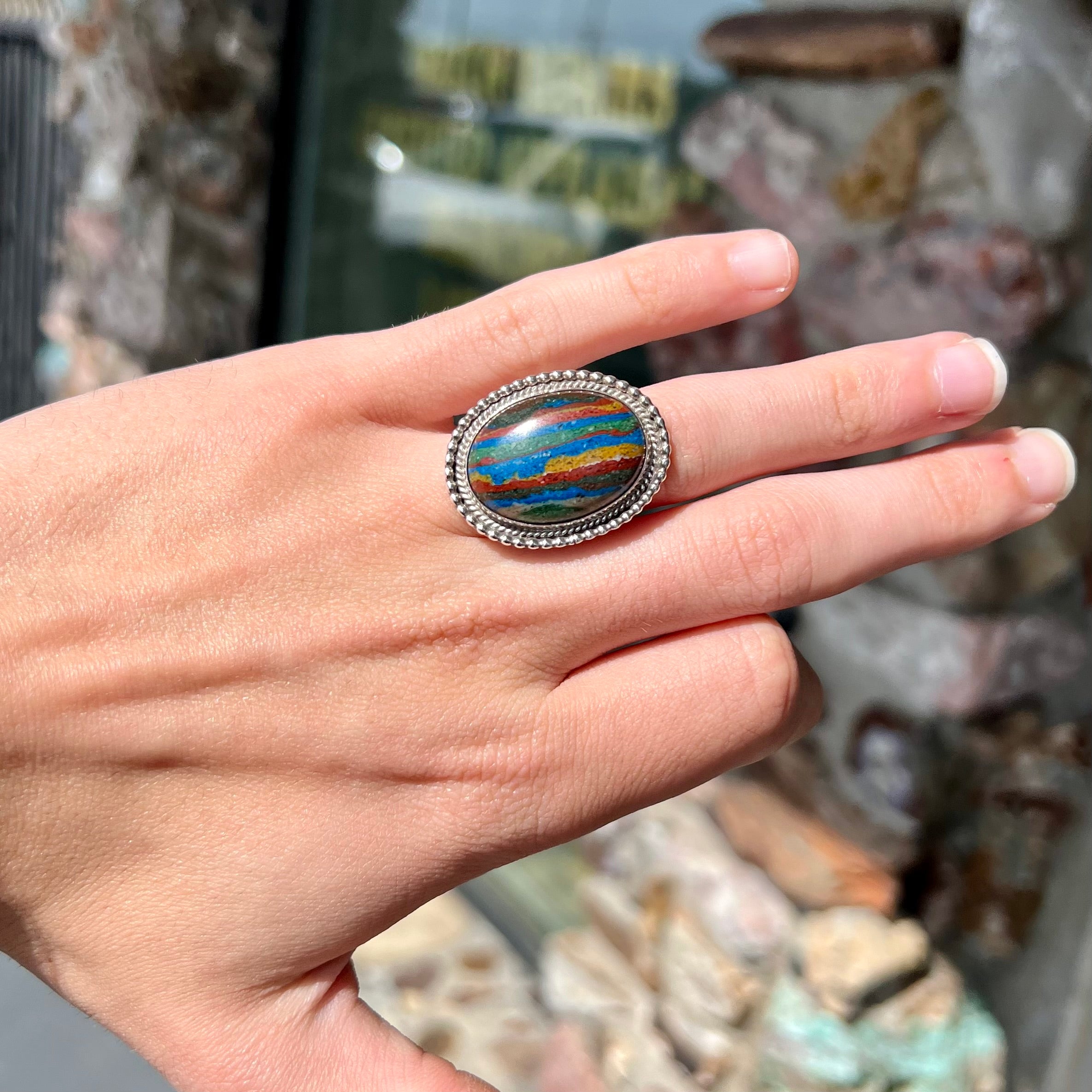 Fordite Oval Sterling Silver Ring size 12 factory