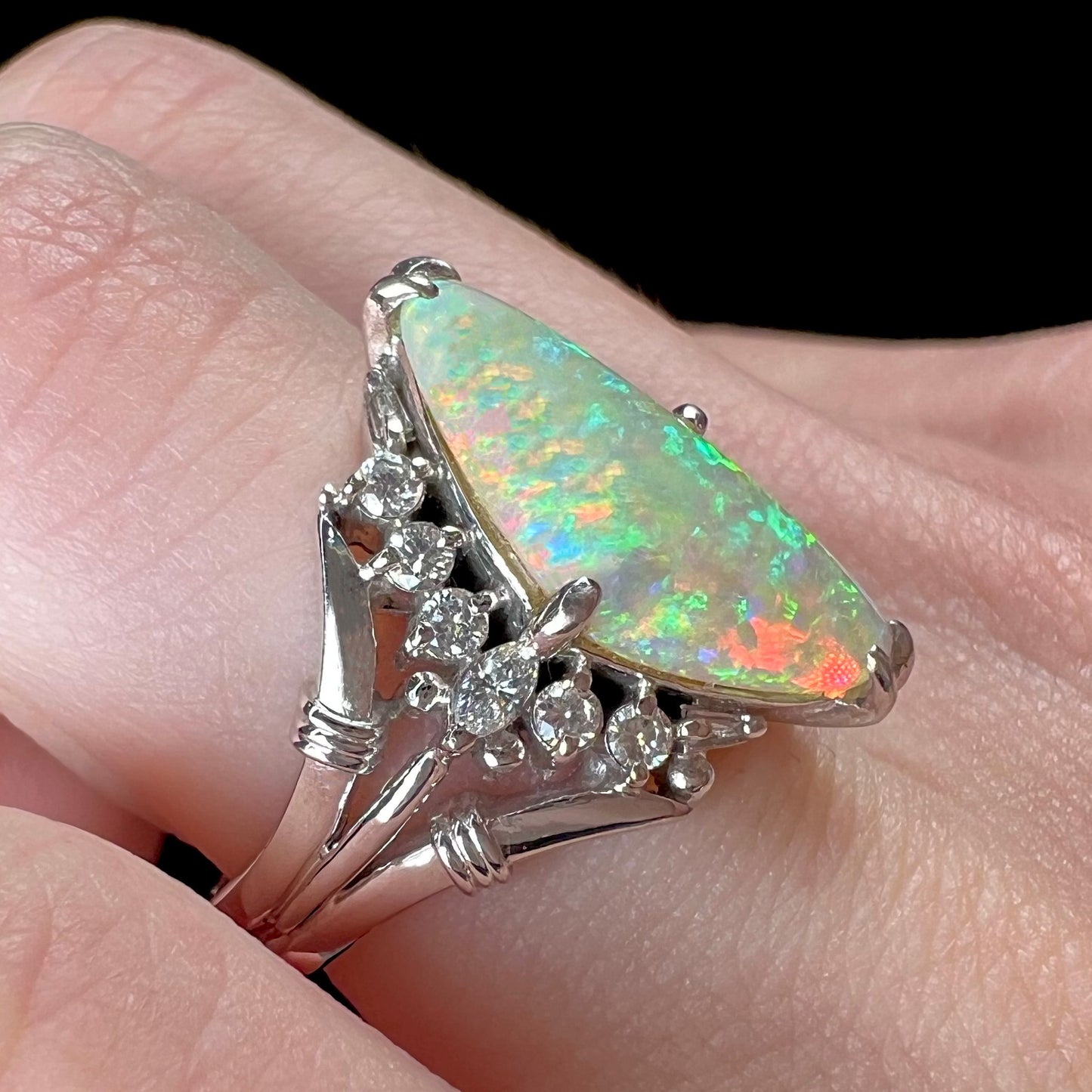 Camille | 2.11ct Australian Crystal Opal & Diamond Platinum Ring