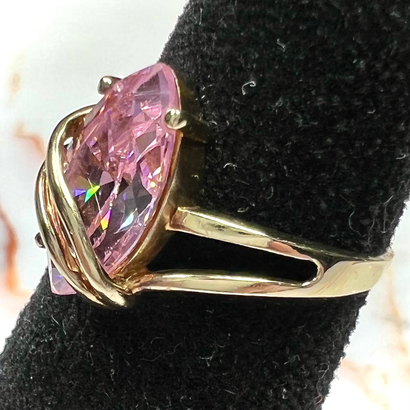 Pink Cubic Zirconia Gold Ring | 10kt