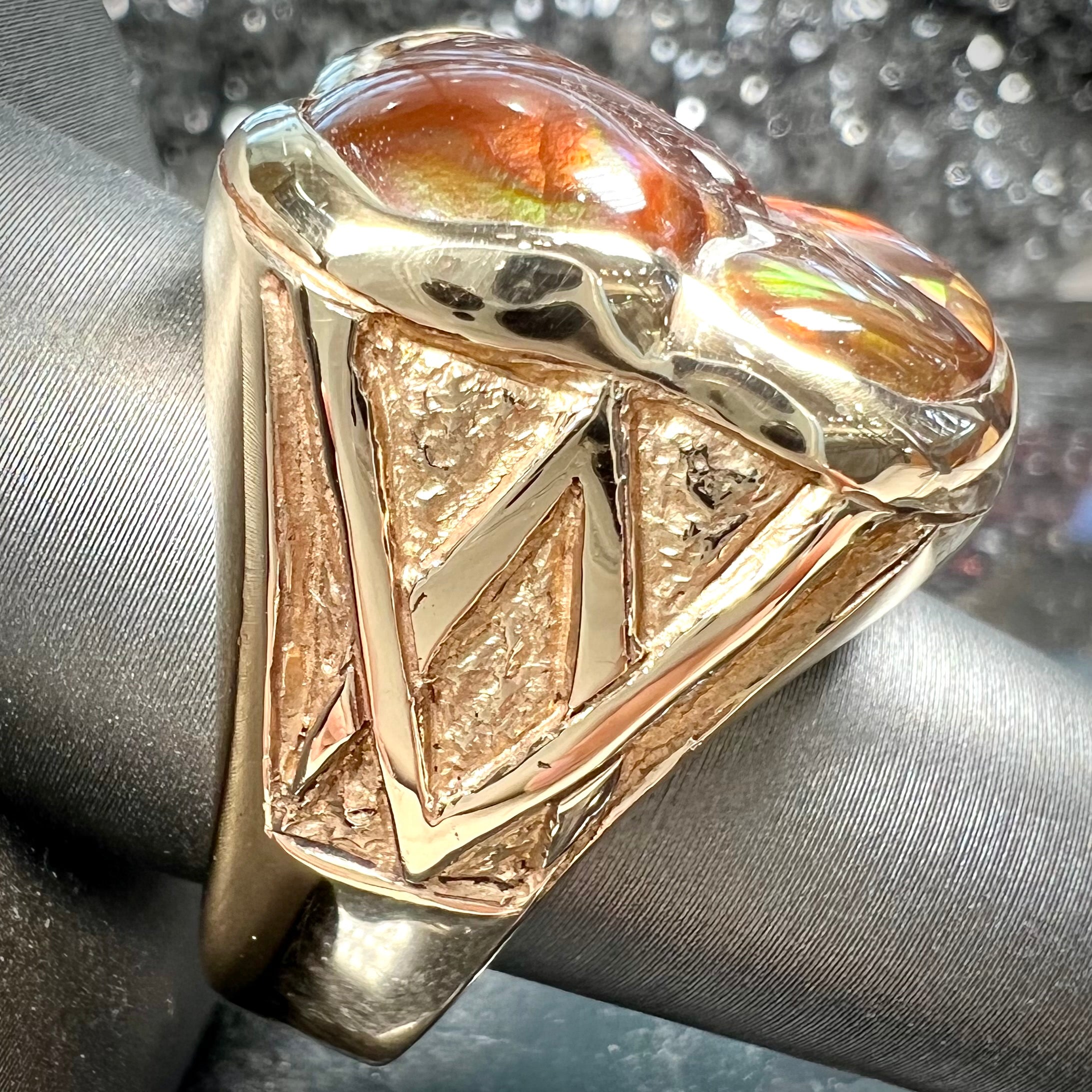 Men's Solid Gold Fire Agate Inlay Ring | Burton's – Burton's Gems