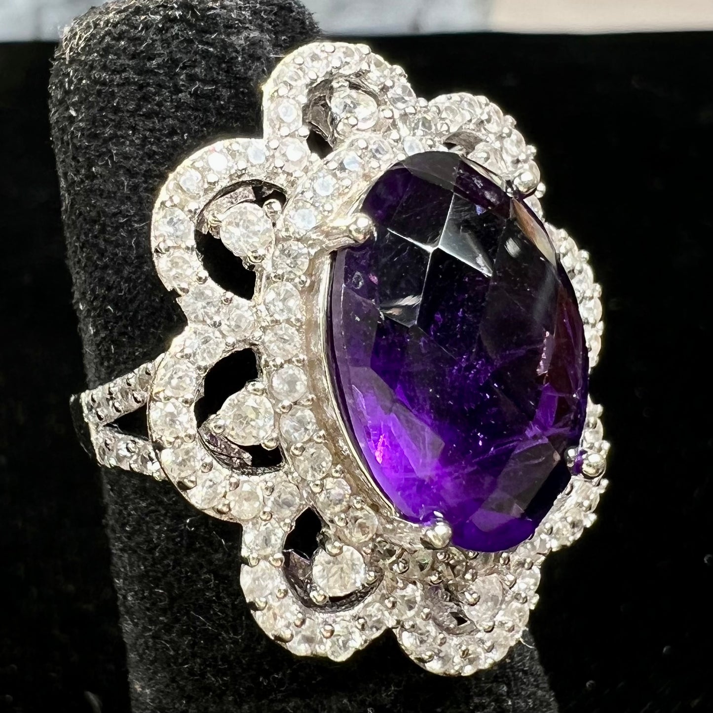 Ornate Amethyst & CZ Ring | Sterling Silver