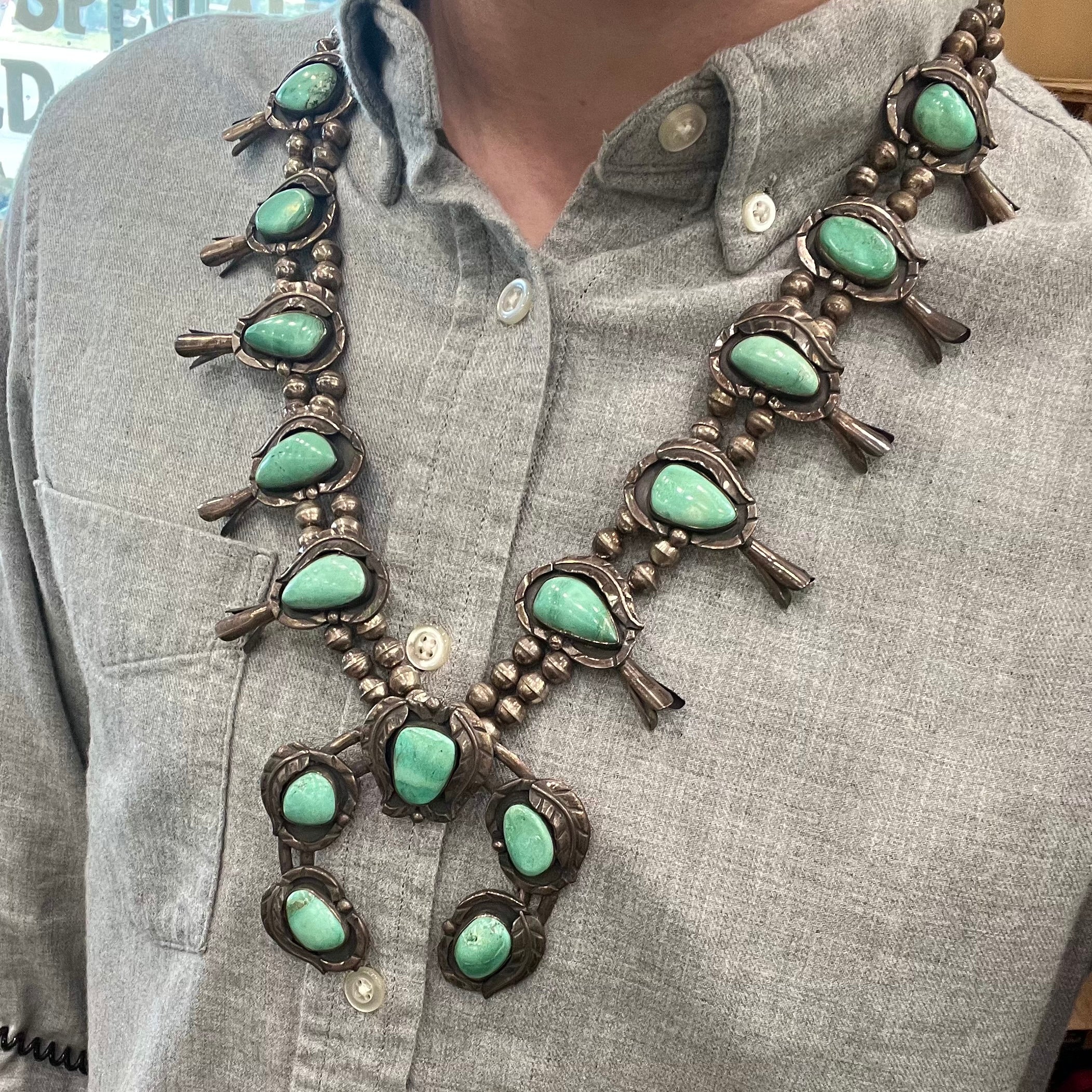 Necklace, Squash Blossom, Turquoise, Hallmark & Date, Vintage, 61, 123