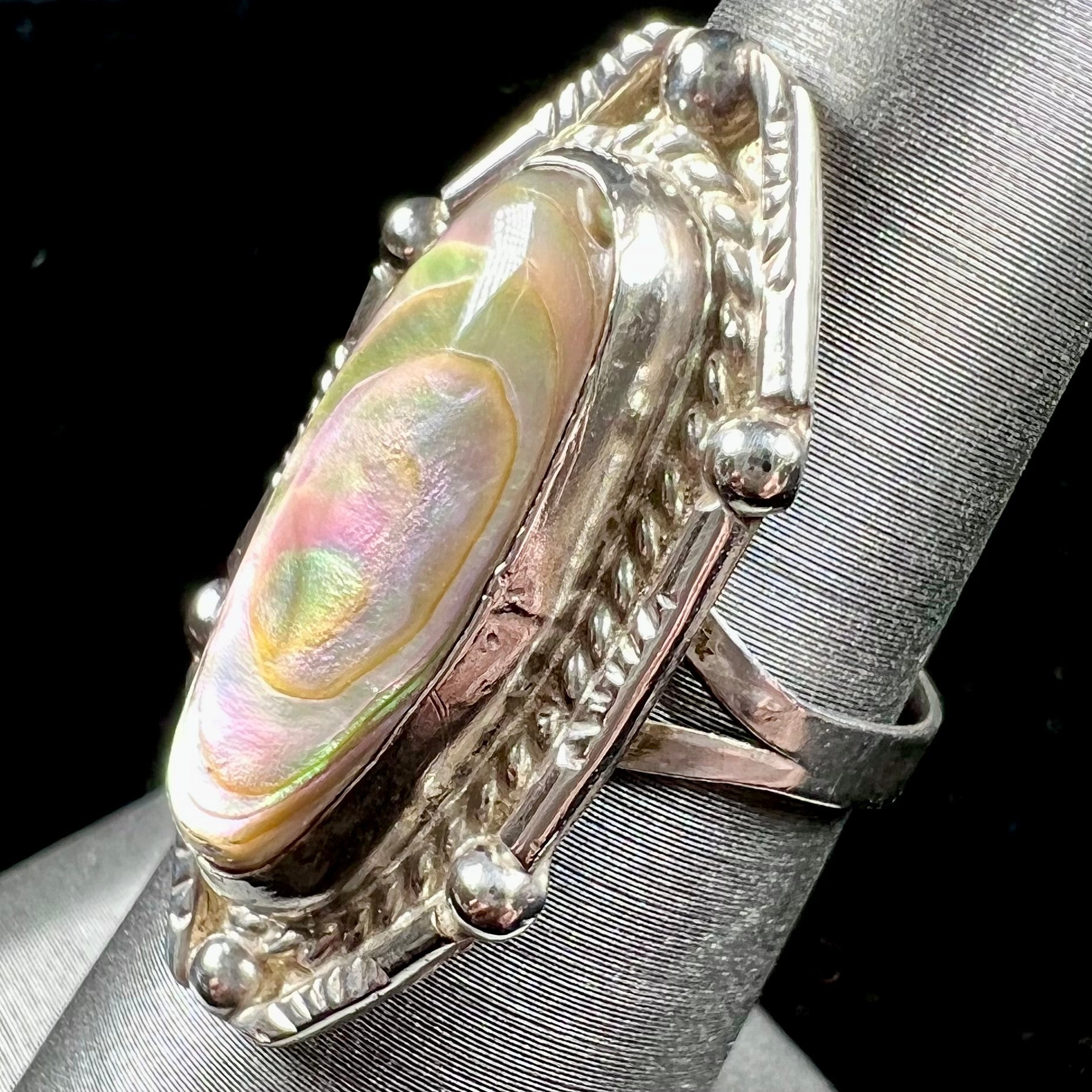 Vintage Pink Mother of Pearl Ring, Shell Jewelry, Sterling Silver