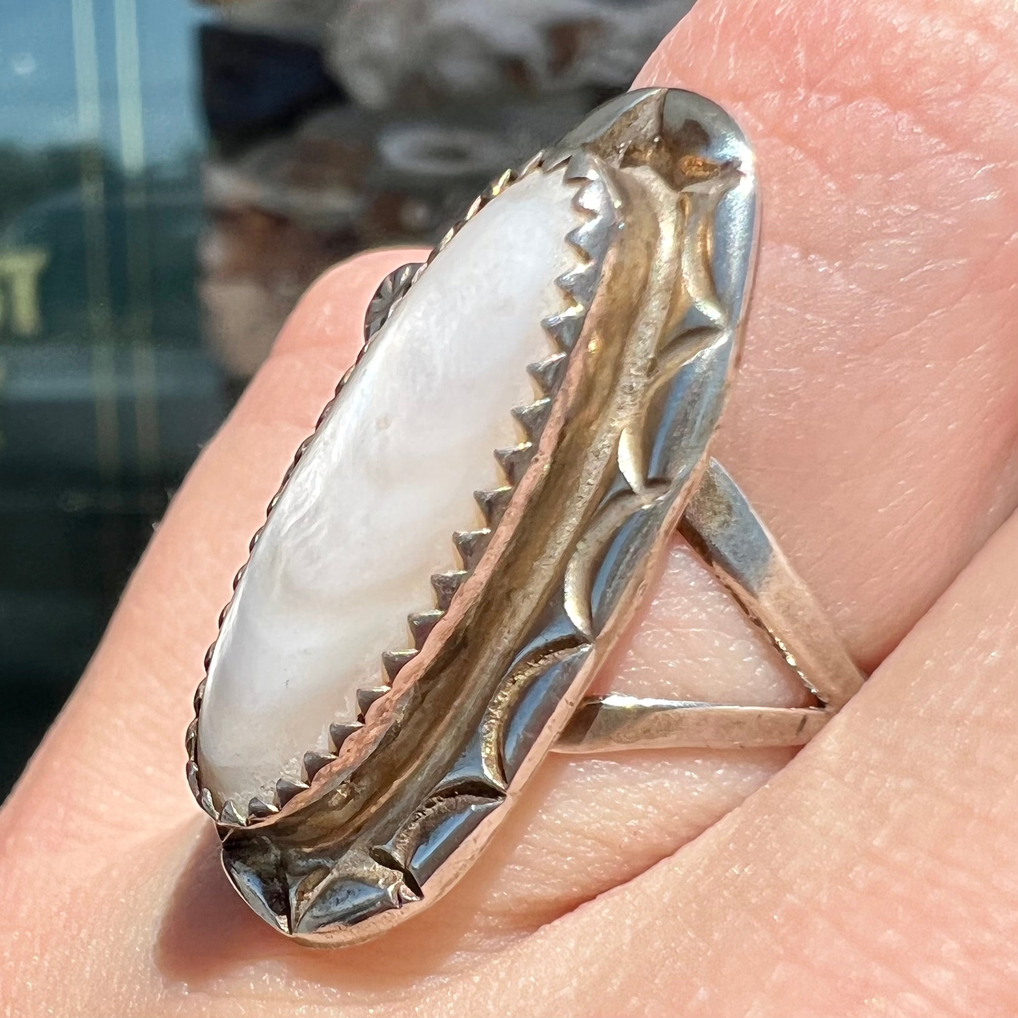 VTG STERLING SILVER authentic MOTHER OF PEARL RING #A190