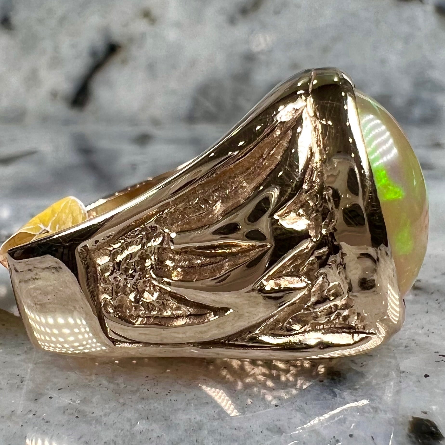 Oval White Opal and Diamond Three-Stone Ring | YAEL Designs