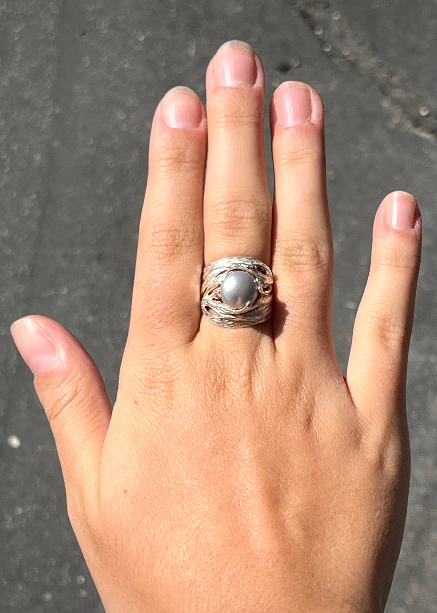 Organic Style Pearl Ring | Sterling Silver