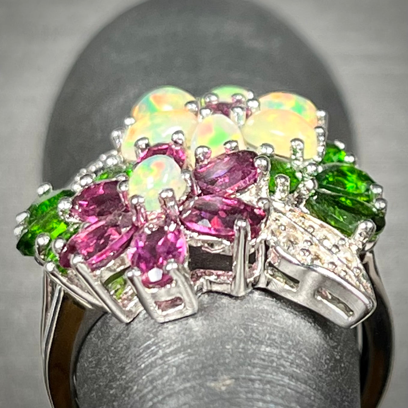 Multi Gemstone Flower Ring | Sterling Silver