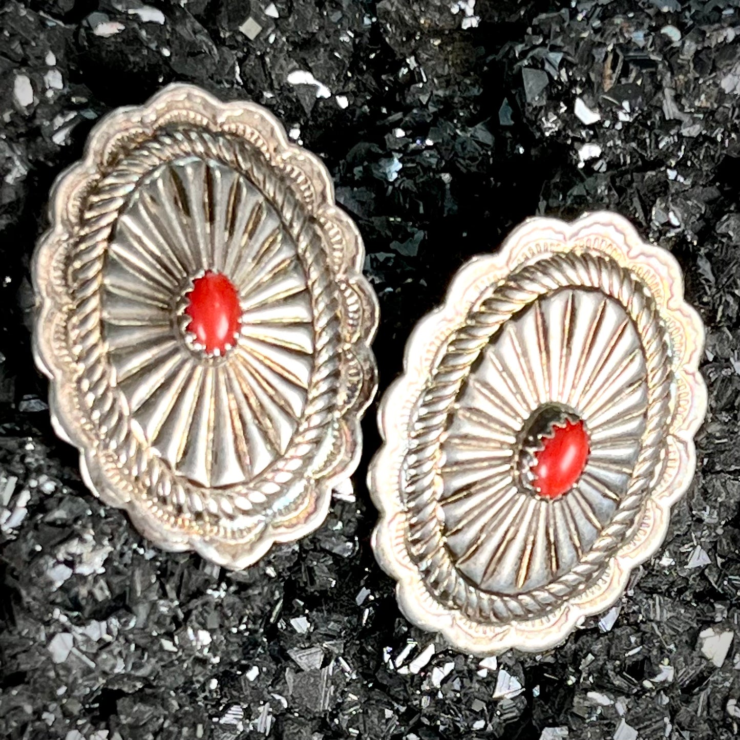 Coral Concho Earrings | Sterling Silver