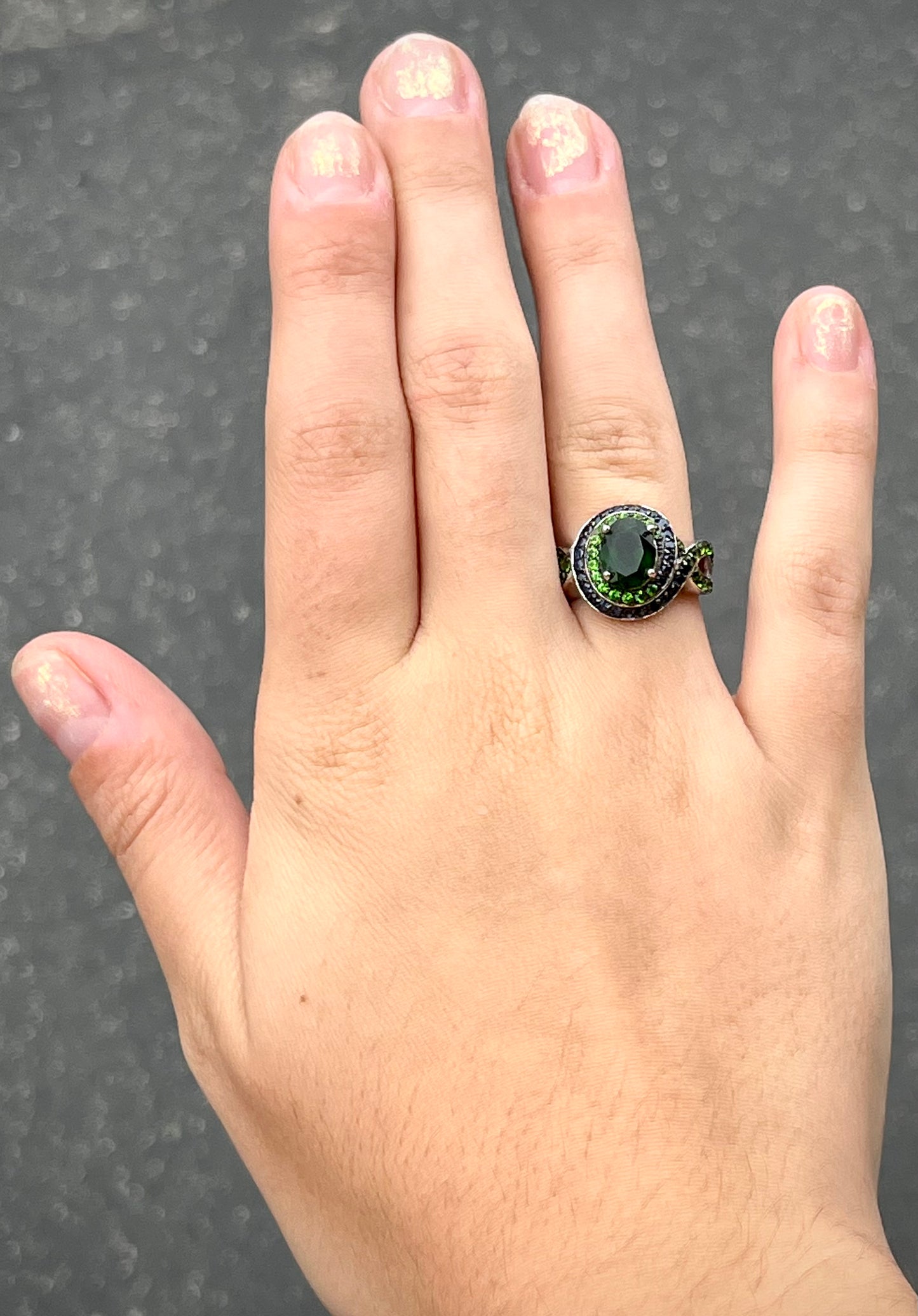 Chrome Diopside & Sapphire Ring | Sterling Silver