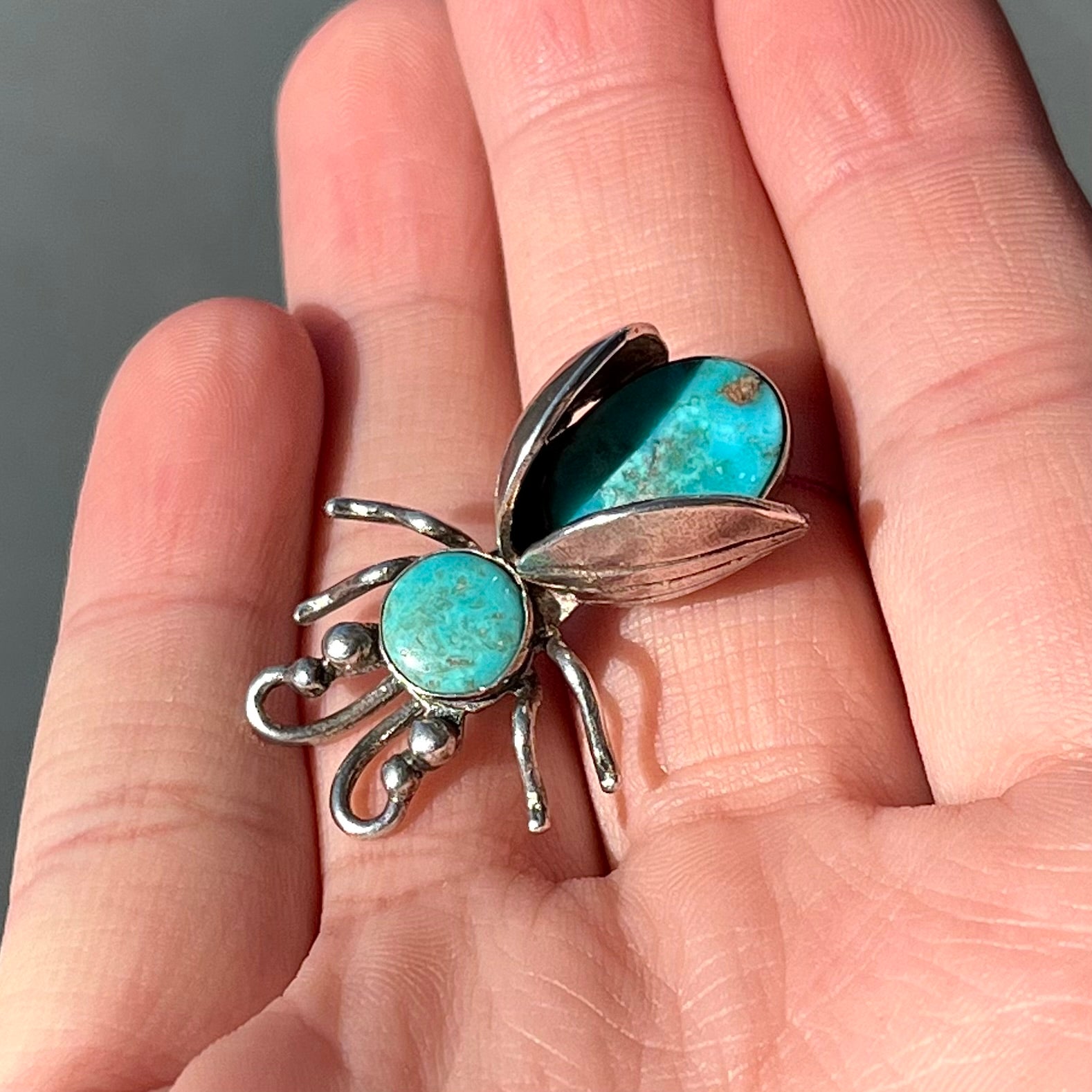 Sterling Silver And Turquoise Vintage Bee Pin outlet