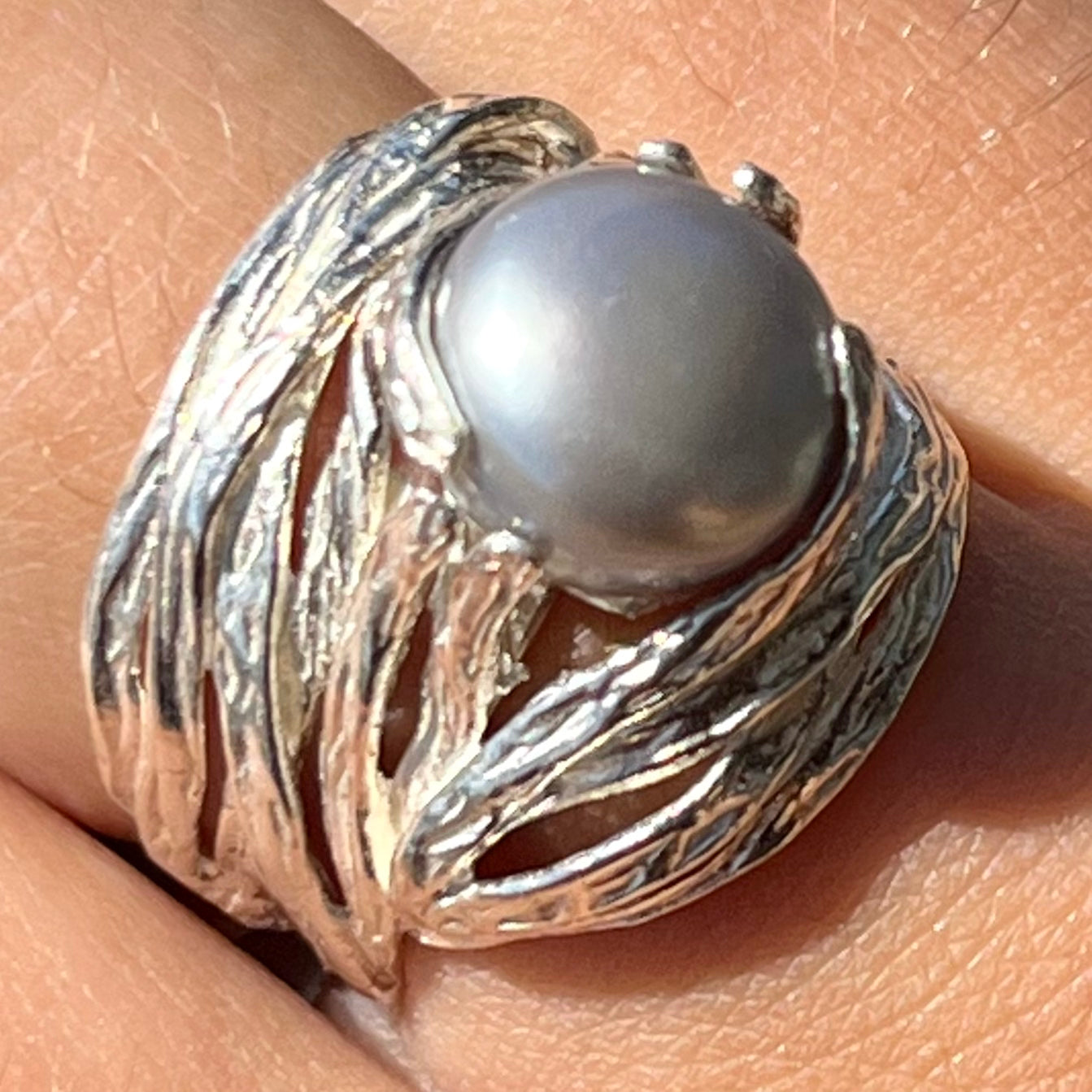 Organic Style Pearl Ring | Sterling Silver