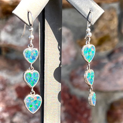 Mosaic Opal Heart Dangle Earrings