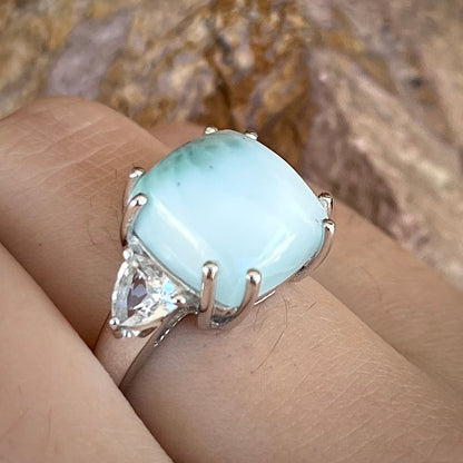 Larimar and White Topaz Ring | Sterling Silver