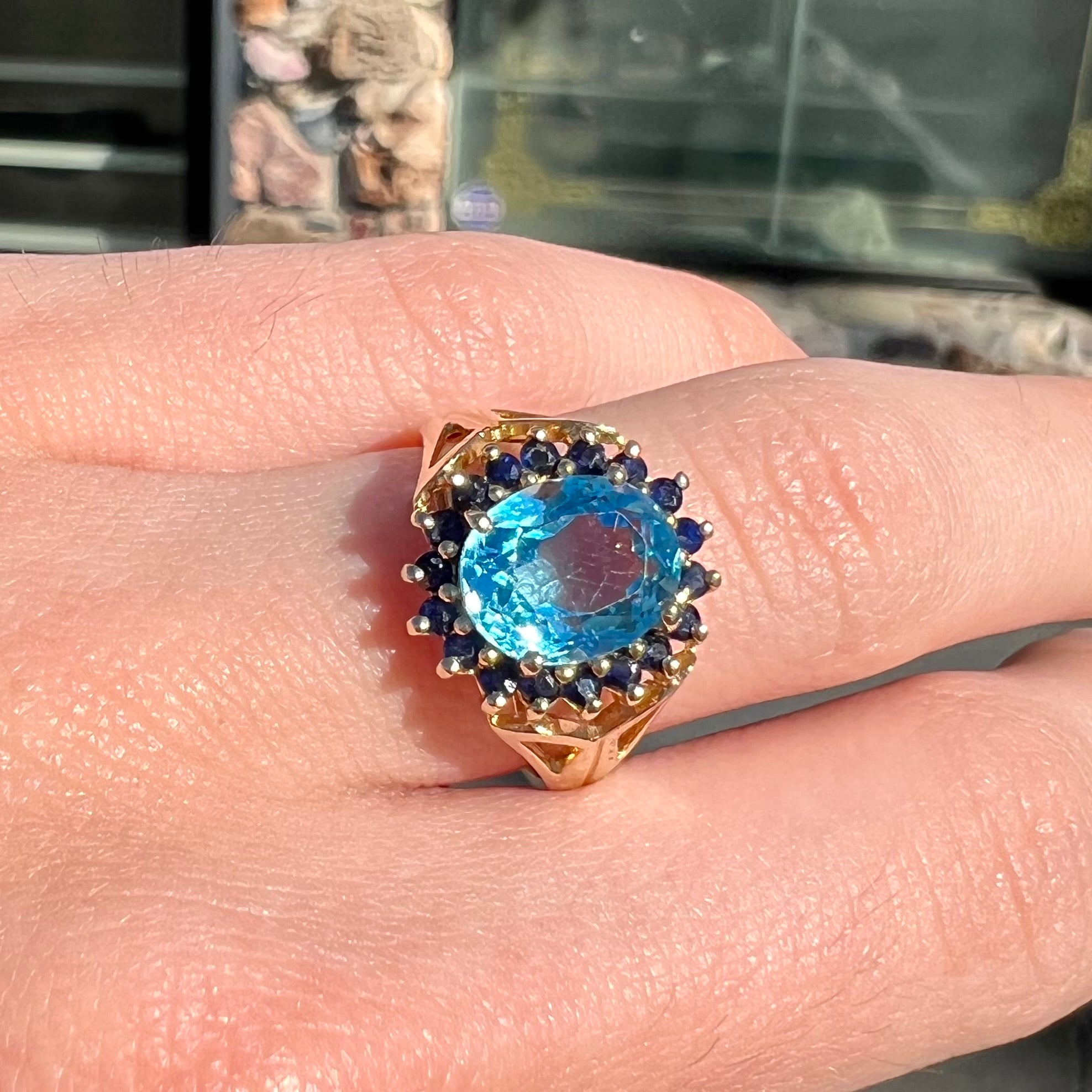 Natural blue topaz with sapphires18kwgold ring sz8 hotsell